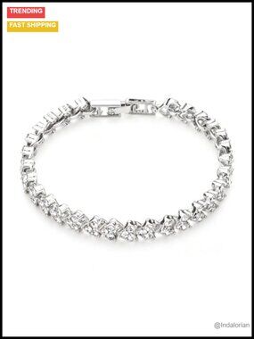 Titanium Steel Tennis Bracelet 7in Full Pave Cubic Zirconia Easy-Hook Clasp